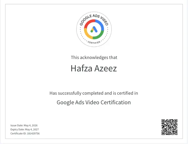 freelance digital marketing strategist in Abu Dhabi-Ads Video Certificate