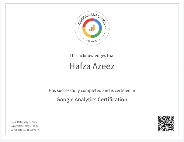 freelance digital marketing strategist in Abu Dhabi GA Certificate